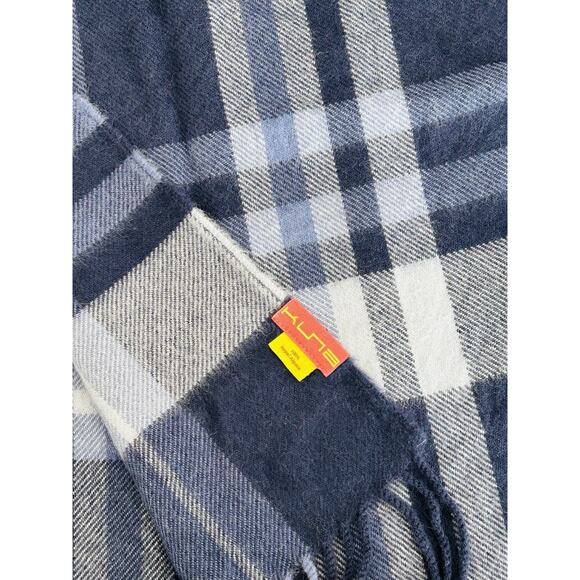 Kuna Royal Alpaca Scarf Blue Plaid Tweed Fringed Size 74” X 13” - Picture 3 of 4